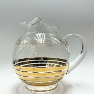🔱Mac Beth - Vintage (1940s) Glass Pitcher With Gold Bands.